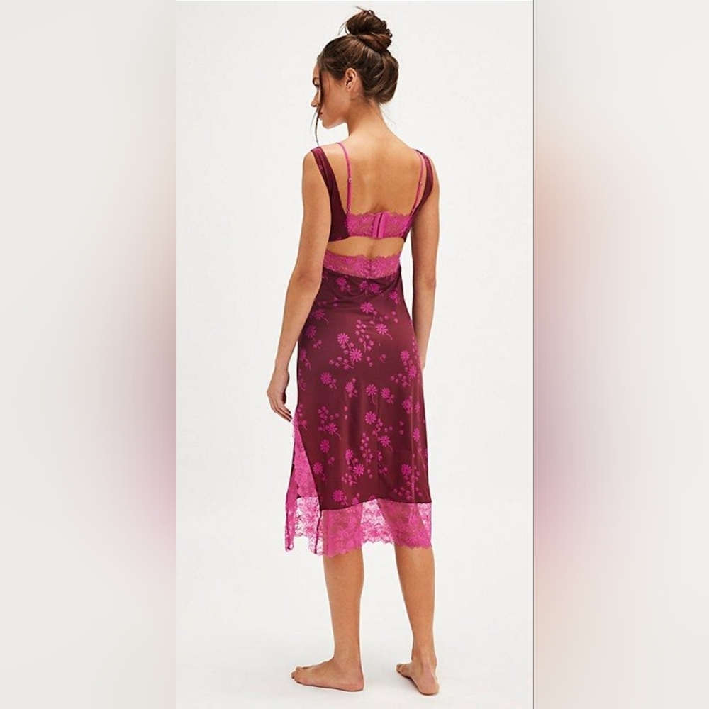 Free People Party Crasher Floral Lace Midi Slip In Plum - Picture 2 of 4